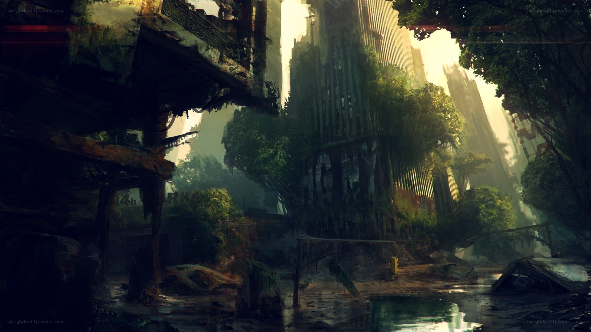 overgrown city ruins
