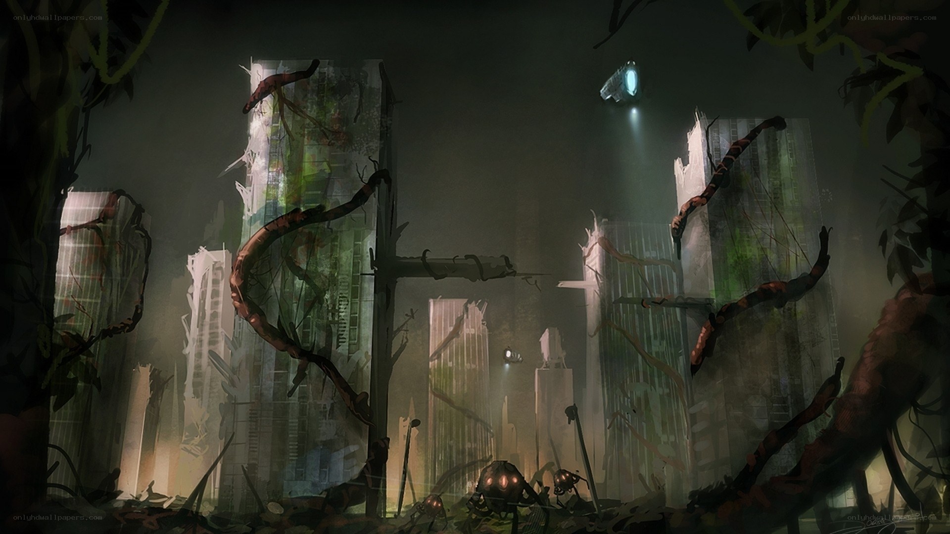 overgrown city ruins