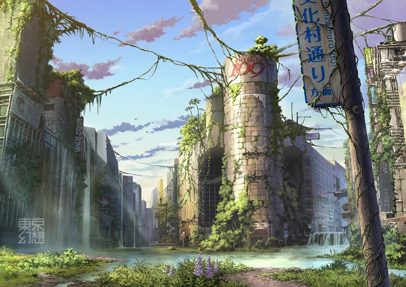 Overgrown cityscape