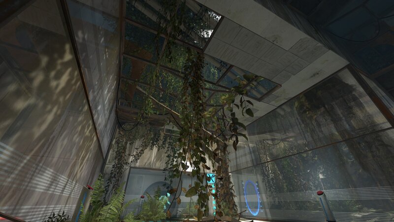 overgrown greenhouse interior