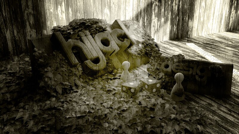 overgrown logo in a wooden room