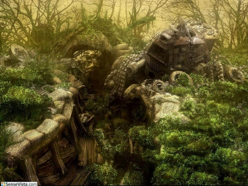Overgrown mechanical ruin