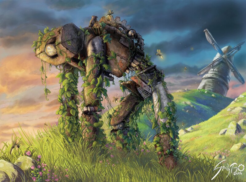 Overgrown Robot in Field