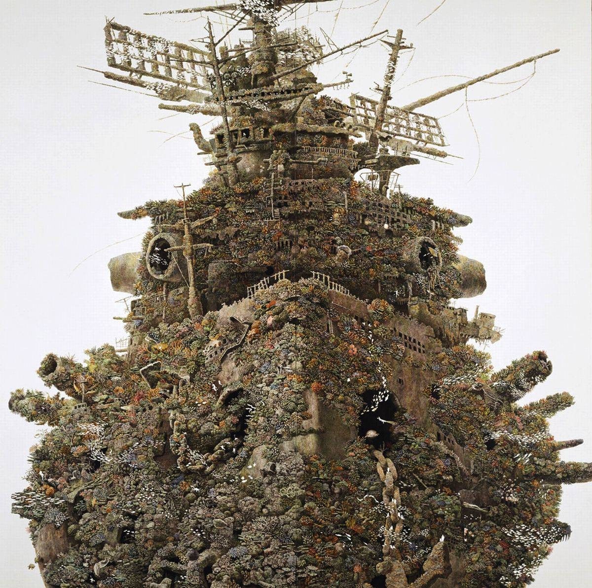 overgrown shipwreck sculpture