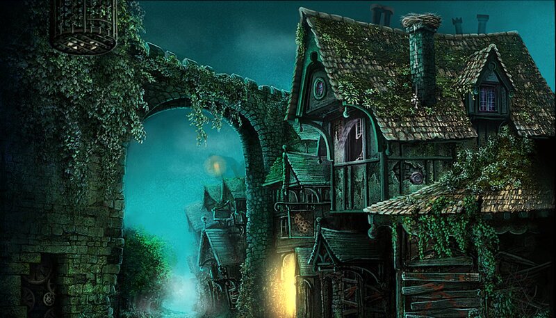Overgrown Village at Night