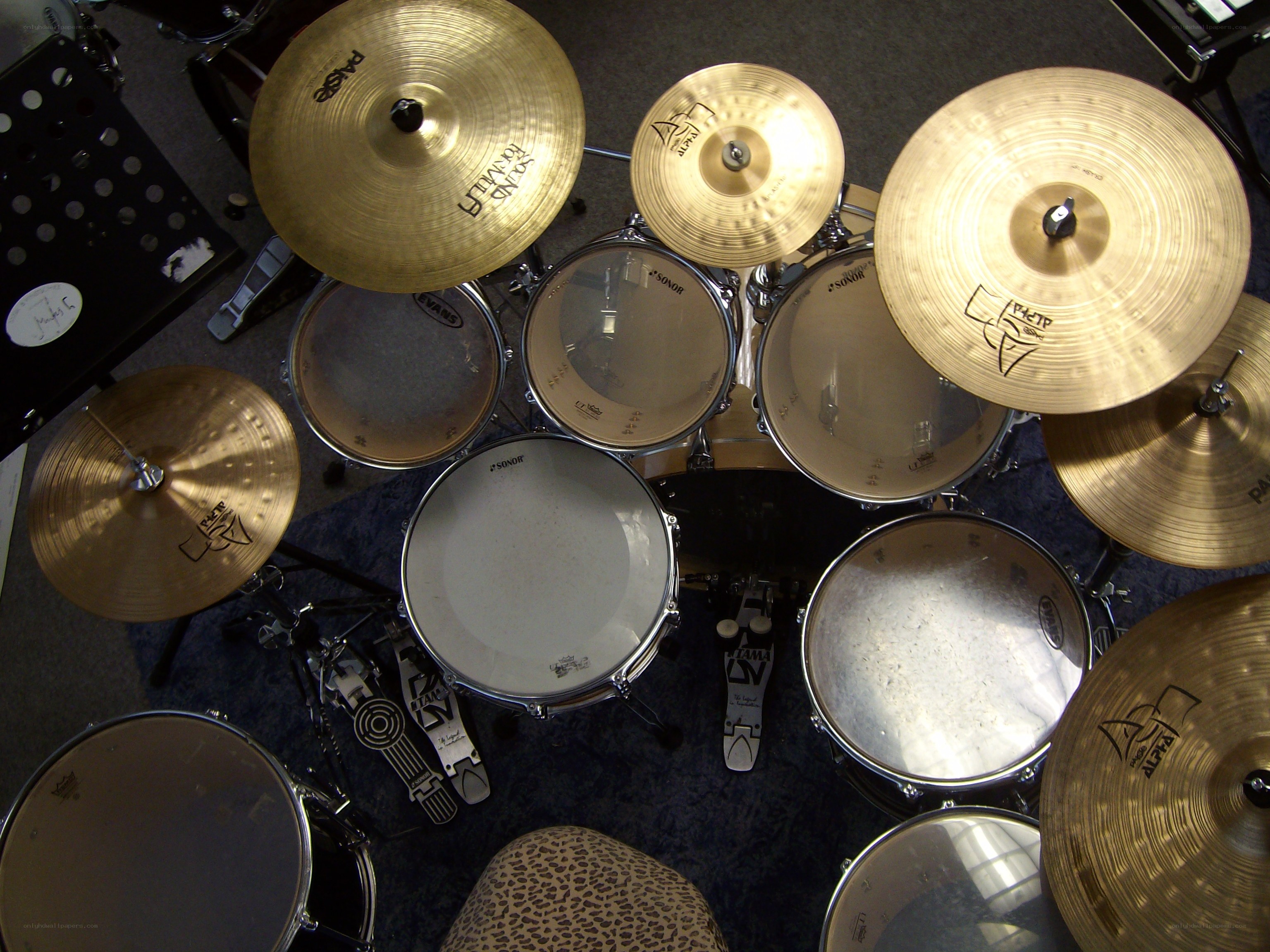 overhead view of drum set