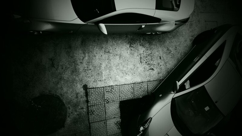 Overhead view of parked cars