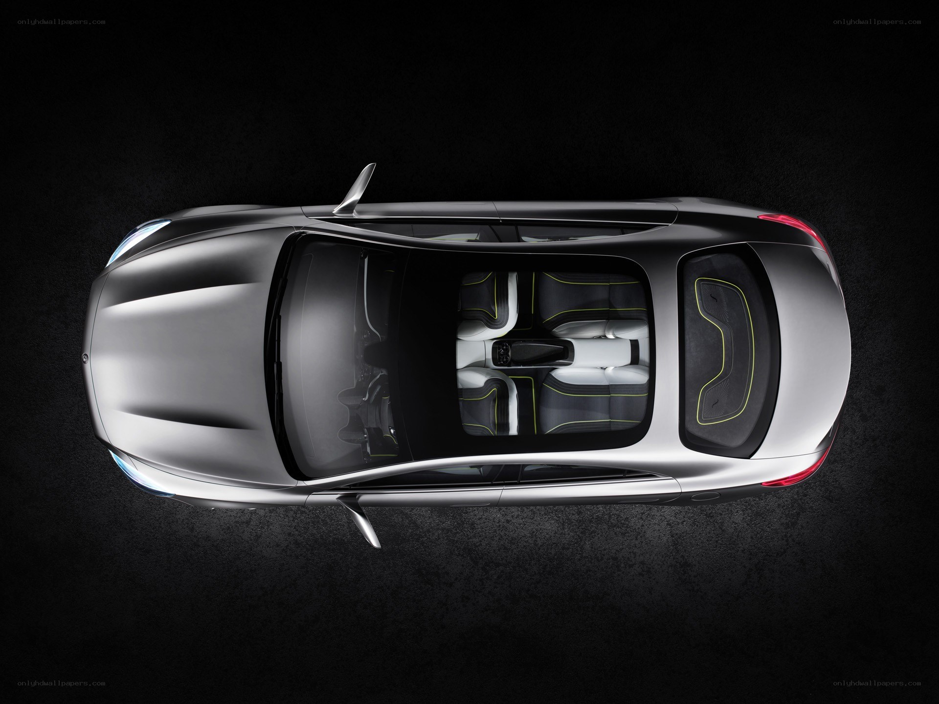 overhead view of silver car