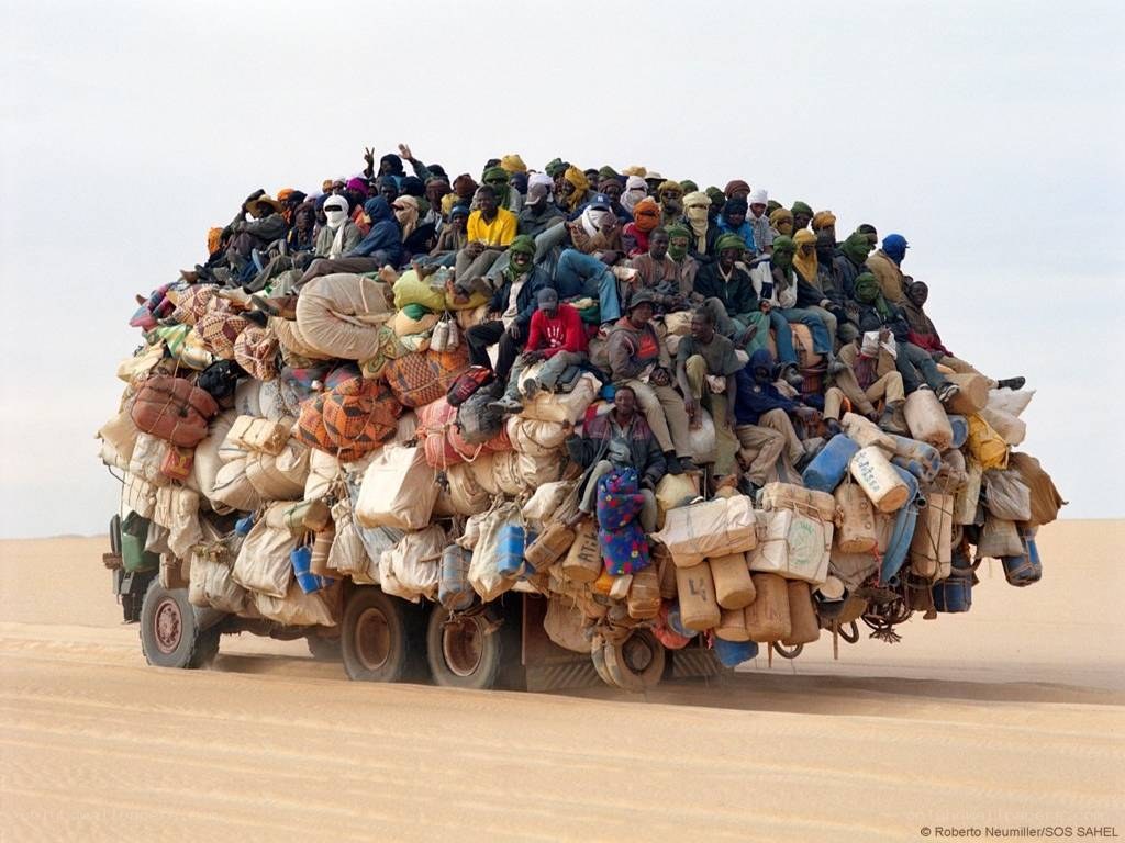 Overloaded truck in desert
