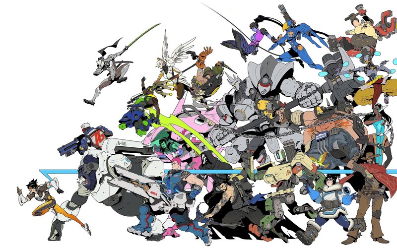 Overwatch Characters — White, Dynamic, Digital Art