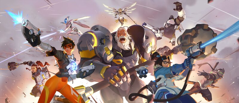 Overwatch Heroes in Action — Orange, Dramatic