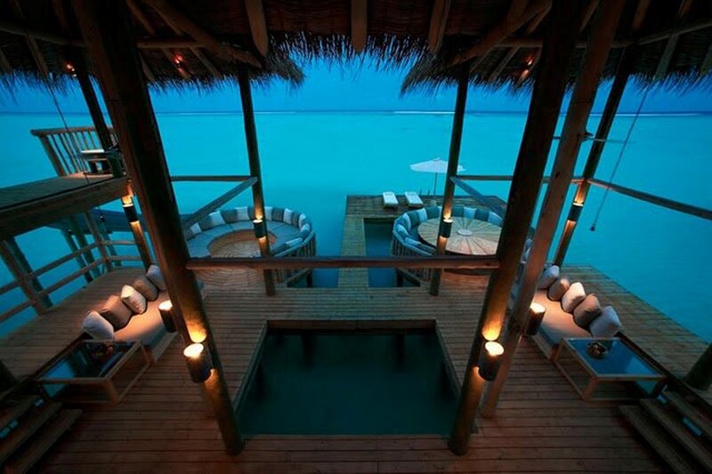 Overwater Bungalow at Dusk — Blue