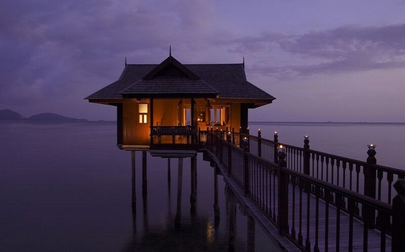 Overwater Bungalow at Dusk — Purple