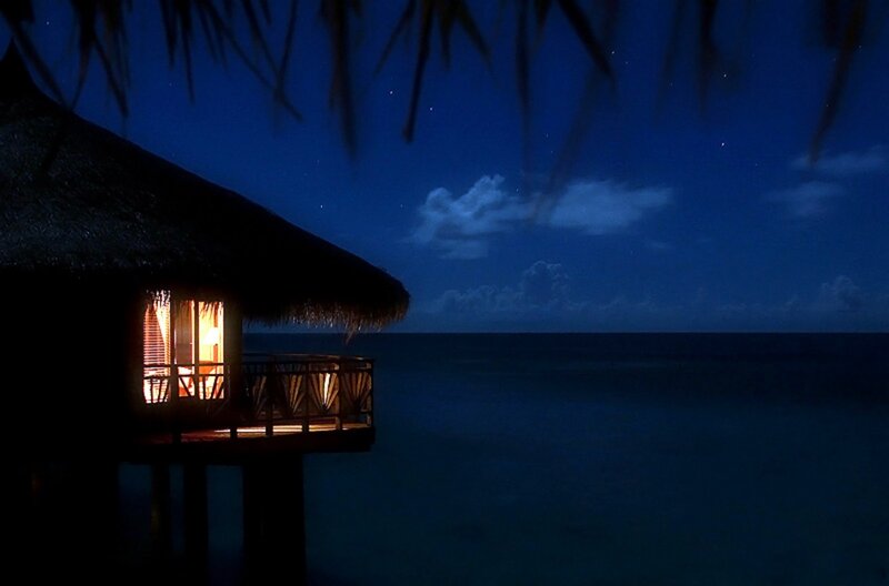 Overwater Bungalow at Night — Blue