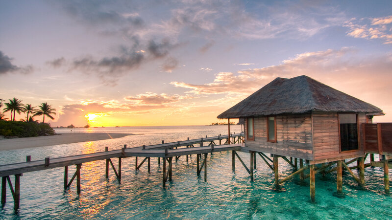 Overwater Bungalow at Sunset — Blue, Serene