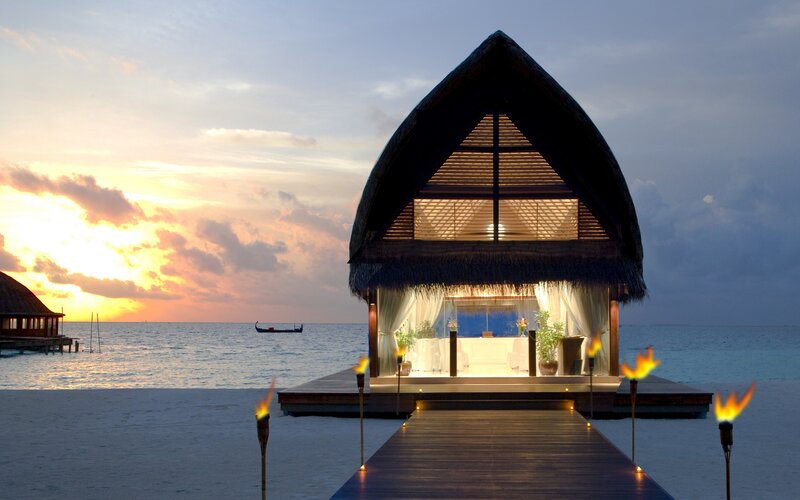 Overwater Bungalow at Sunset — Blue