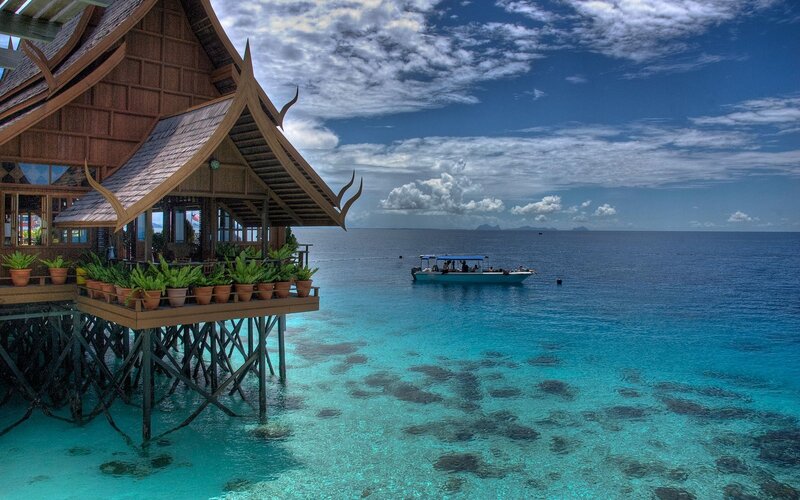 Overwater bungalow at tropical resort