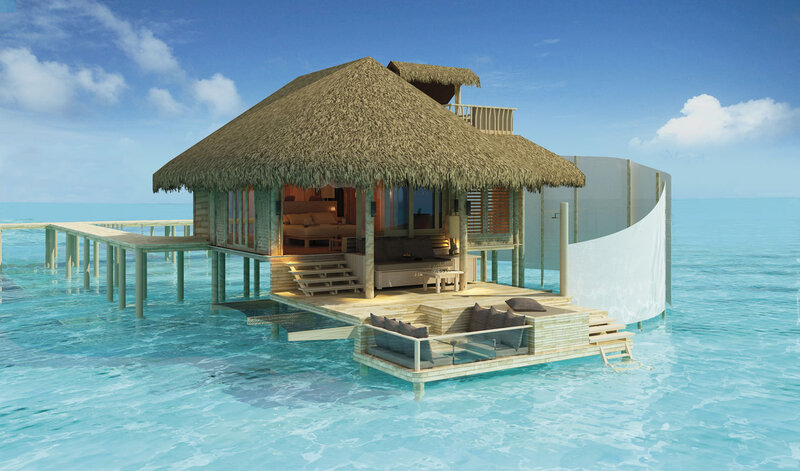 Overwater Bungalow — Blue, Serene, Afternoon, 3d Render, Thatched Roof, Ocean, Deck