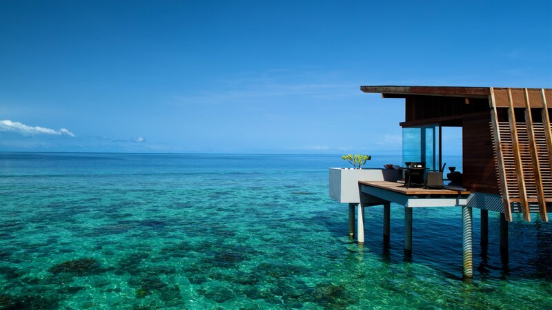 Overwater Bungalow — Blue, Serene, Afternoon, Photograph, Ocean, Sky