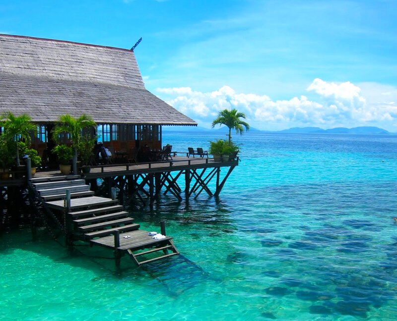 Overwater Bungalow — Blue, Serene, Afternoon, Photograph, Palm Tree, Ocean