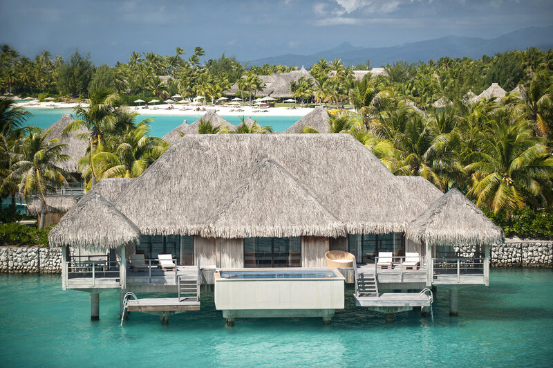 Overwater Bungalow — Blue, Serene, Afternoon, Photograph, Palm Trees, Ocean