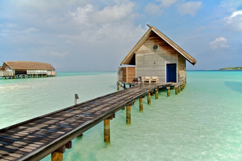 Overwater Bungalow — Blue, Serene, Afternoon, Photograph, Walkway
