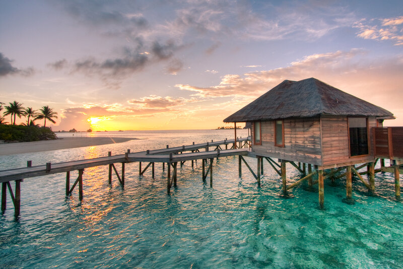 Overwater Bungalow — Blue, Serene, Sunset