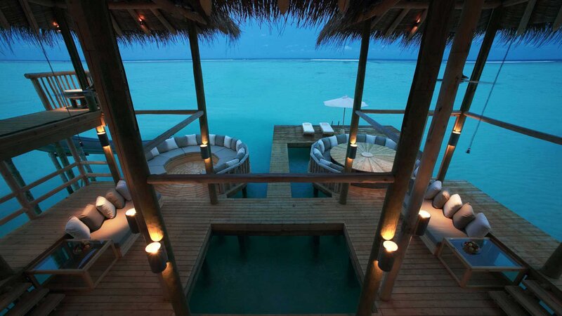 Overwater Bungalow Deck — Blue, Serene, Night