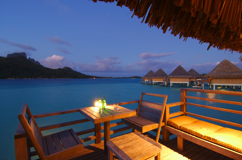 Overwater Bungalow Deck — Blue, Serene, Sunset