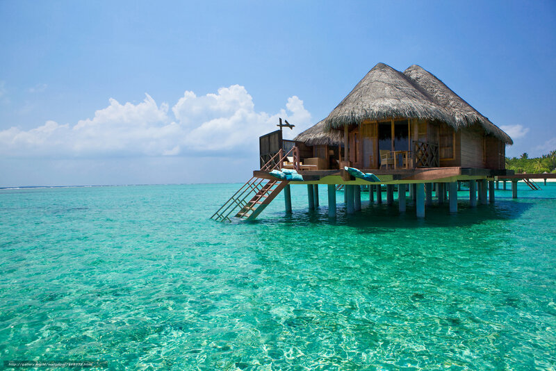 Overwater bungalow in tropical paradise
