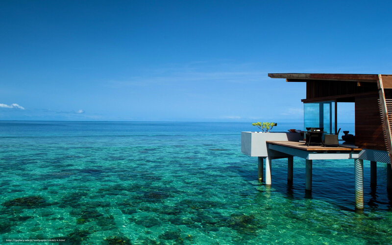 Overwater bungalow in tropical paradise