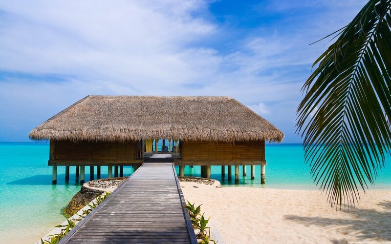 Overwater bungalow in tropical paradise