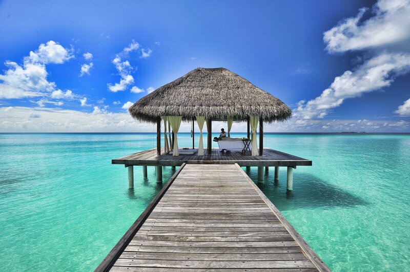 Overwater bungalow in tropical paradise