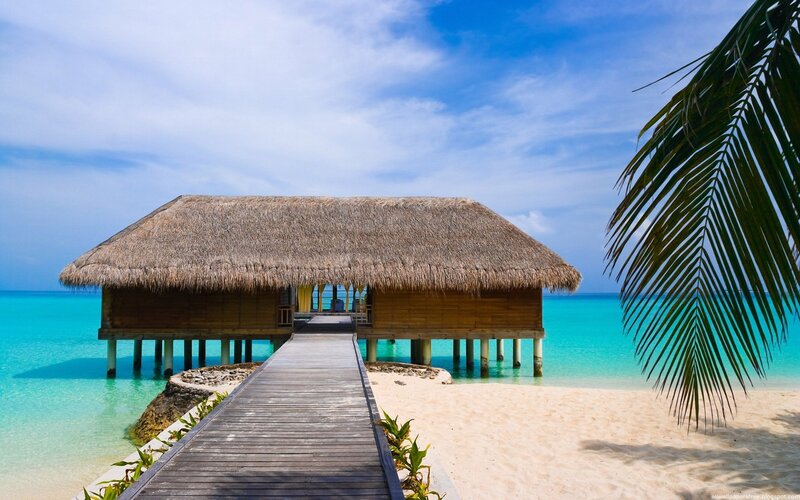 Overwater bungalow in tropical paradise