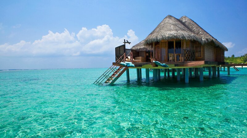 Overwater bungalow in tropical paradise