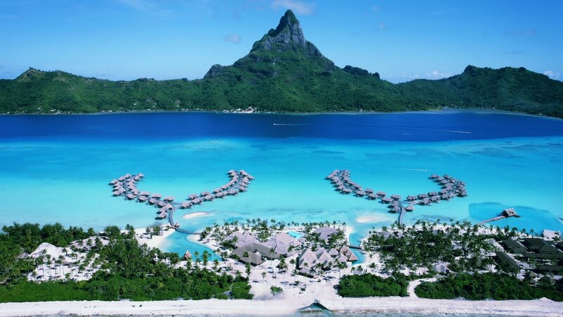 Overwater Bungalows and Mountain