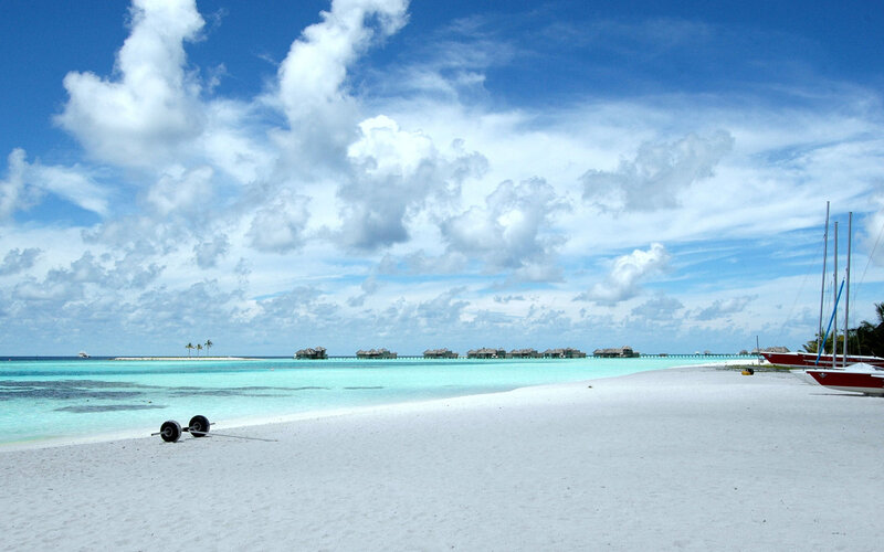 Overwater Bungalows at Beach — Blue