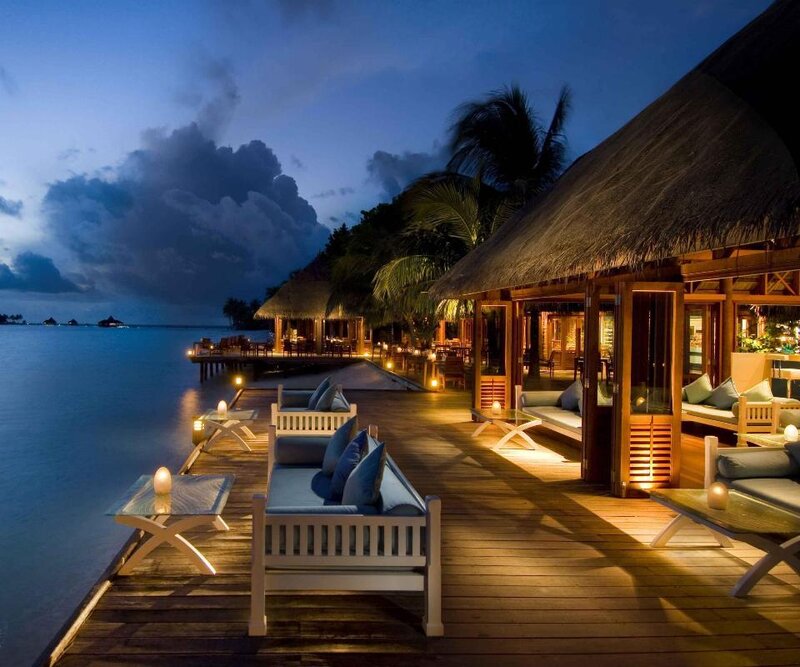 Overwater Bungalows at Dusk — Blue, Serene