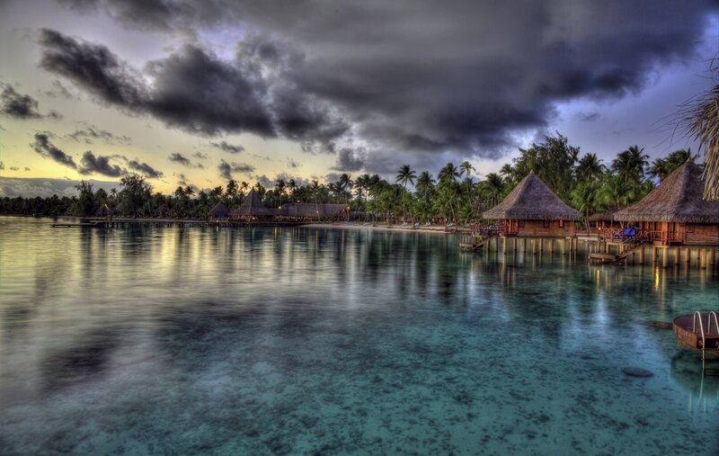 Overwater Bungalows at Dusk — Blue
