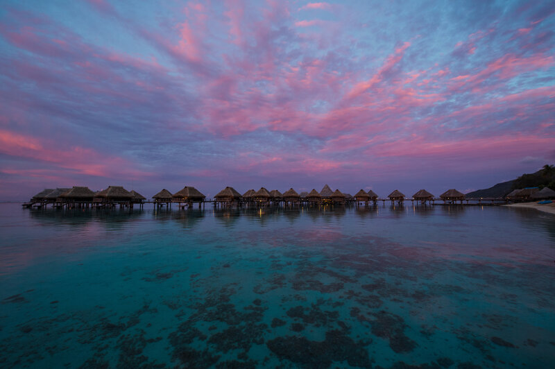 Overwater Bungalows at Dusk — Pink