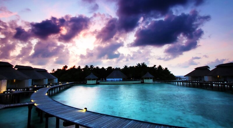 Overwater Bungalows at Dusk — Purple, Dramatic