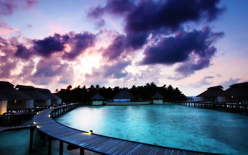 Overwater Bungalows at Dusk — Purple