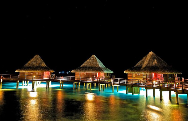 Overwater Bungalows at Night — Black