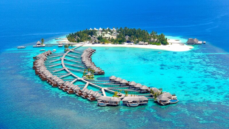 Overwater Bungalows at Resort — Blue