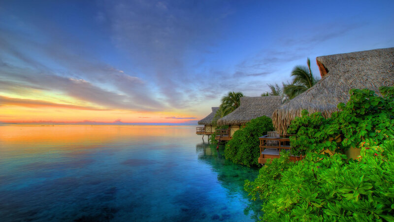 Overwater Bungalows at Sunset — Blue