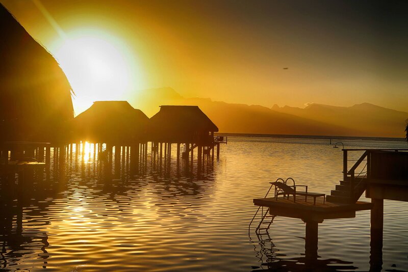 Overwater Bungalows at Sunset — Gold