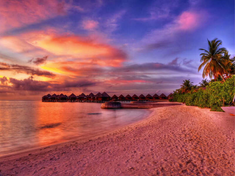 Overwater Bungalows at Sunset — Pink