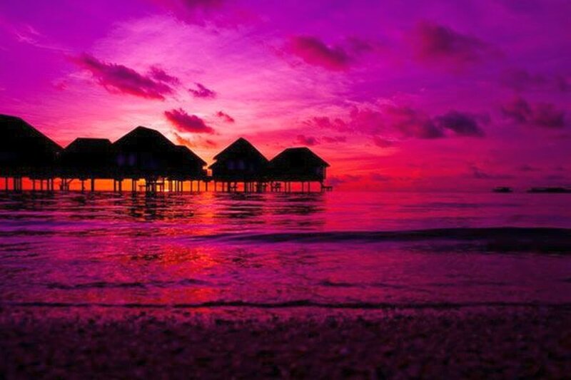 Overwater Bungalows at Sunset — Purple