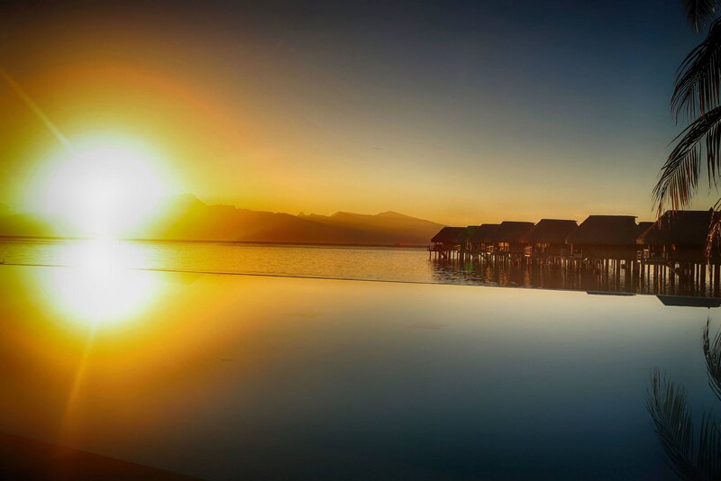 Overwater Bungalows at Sunset — Yellow, Serene