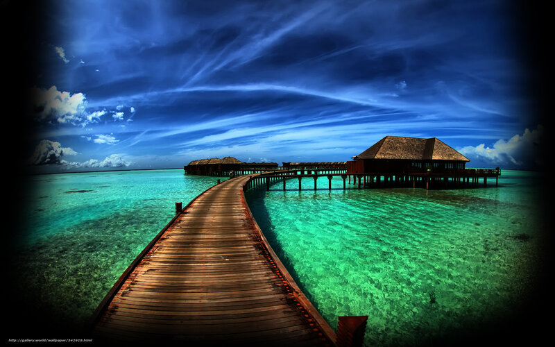 Overwater Bungalows — Blue, Dramatic, Afternoon, Photograph, Pier, Ocean